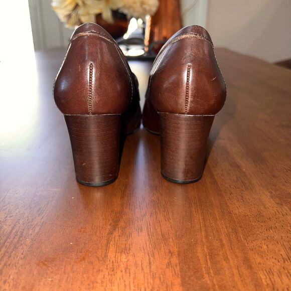 Antonio Melani Brown Leather Block Heel Square Toe Career Office Shoes Sz 6.5 - Picture 3 of 7